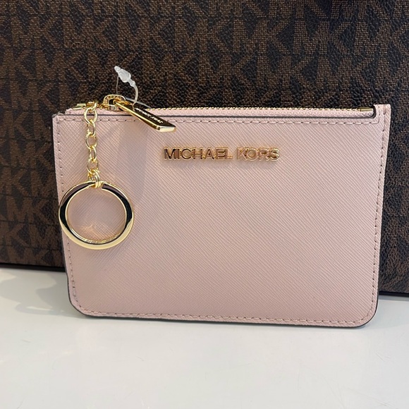MICHAEL KORS SMALL TOP ZIP COINPOUCH WITH ID CARD CASE WALLET 
POWDER BLUSH 
NWT - Picture 1 of 16